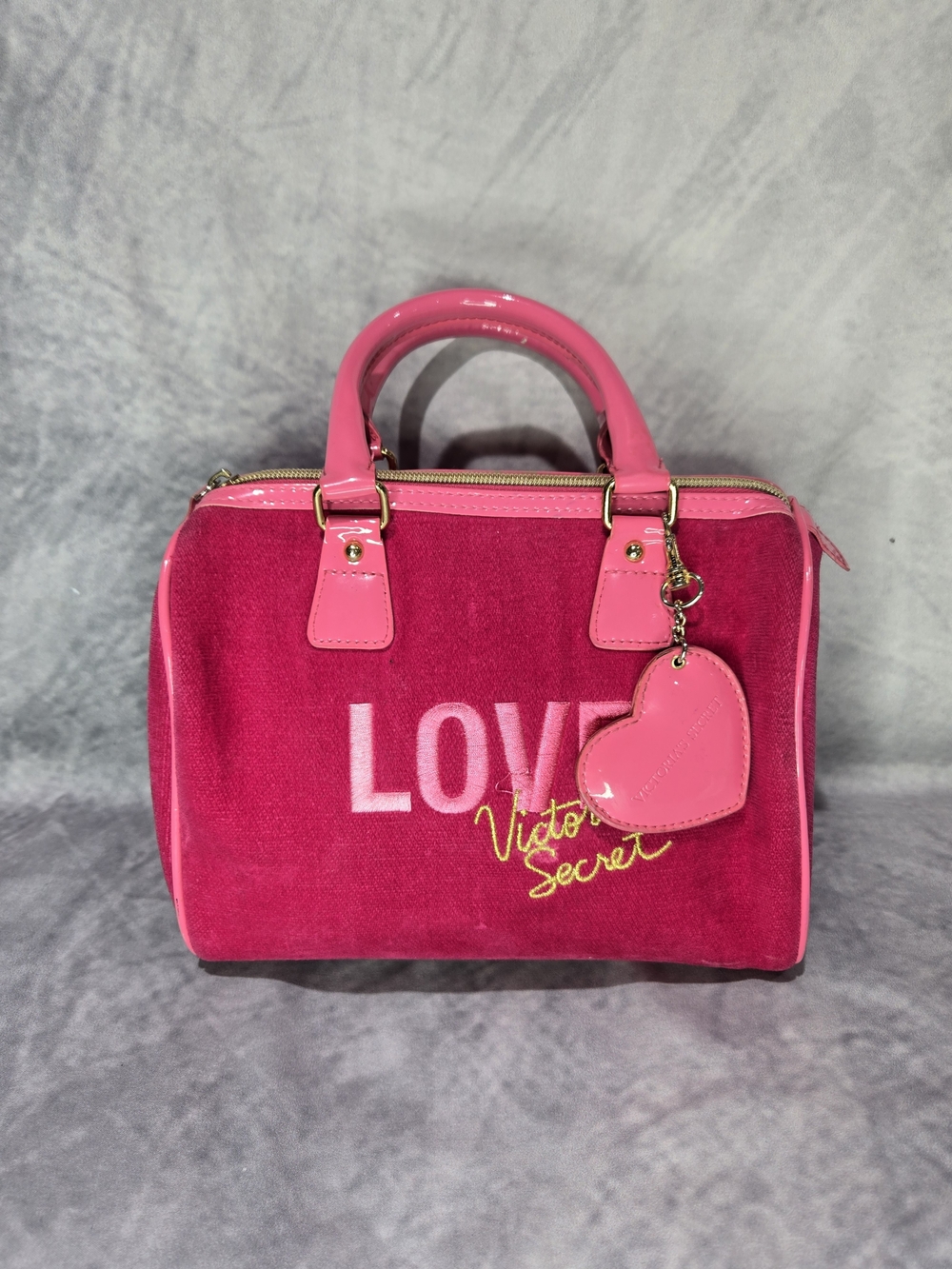 vintage Victoria's Secret Y2K Hot Pink Velour Bowler Bag